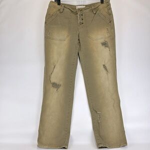 FREE PEOPLE Olive Cargo Distressed Button Fly Pants Size 4